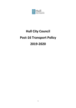 Hull City Council Post-16 Transport Policy 2019-2020