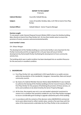 Lease of Canolfan Henblas, Bala to Cwmni Pum Plwy Penllyn Pdf 317 Kb