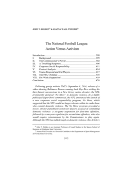 The National Football League: Action Versus Activism