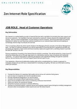 JOB ROLE: Head of Customer Operations