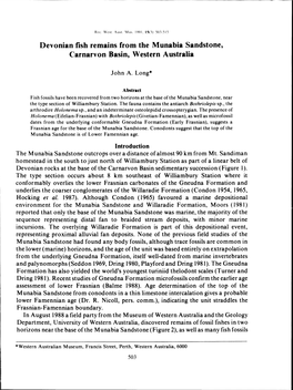 Devonian Fish Remains from the Munabia Sandstone, Carnarvon Basin, Western Australia