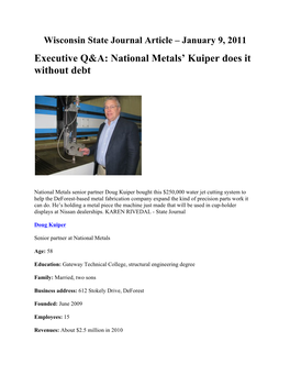 Executive Q&A: National Metals' Kuiper Does It Without Debt