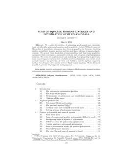 Sums of Squares, Moment Matrices and Optimization Over Polynomials