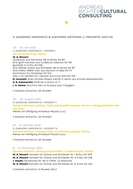 Projekte Il Giardino Armonico 2021/22