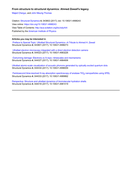 From Structure to Structural Dynamics: Ahmed Zewail's Legacy Majed Chergui, and John Meurig Thomas