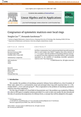 Congruence of Symmetric Matrices Over Local Rings