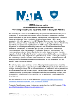 Preventing Catastrophic Injury and Death in Collegiate Athletics