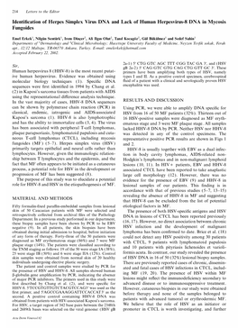 Identifi Cation of Herpes Simplex Virus DNA and Lack of Human