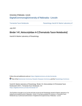 Binder 141, Notocotylidae A-C [Trematoda Taxon Notebooks]