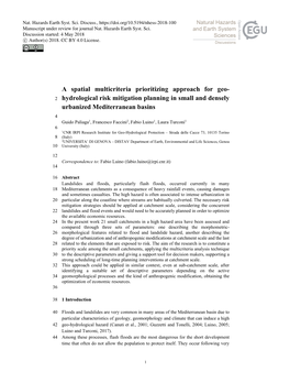 Hydrological Risk Mitigation Planning in Small and Densely Urbanized Medi