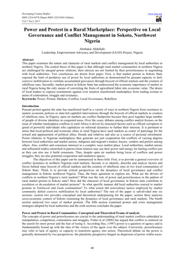 Power and Protest in a Rural Marketplace: Perspective on Local Governance and Conflict Management in Sokoto, Northwest Nigeria