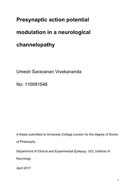 Presynaptic Action Potential Modulation in a Neurological Channelopathy