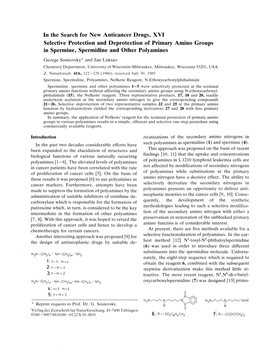 In the Search for New Anticancer Drugs, XVI Selective Protection and Deprotection of Primary Amino Groups in Spermine, Spermidine and Other Polyamines