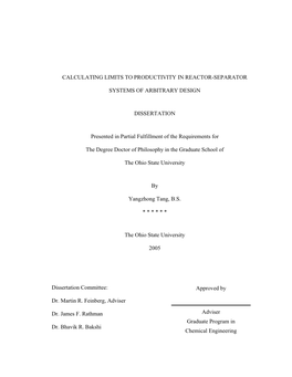 Calculating Limits to Productivity in Reactor-Separator