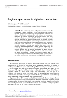 Regional Approaches in High-Rise Construction