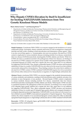 Why Hepatic CYP2E1-Elevation by Itself Is Insufficient for Inciting NAFLD/NASH: Inferences from Two Genetic Knockout Mouse Models