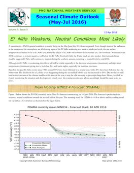 El Niño Weakens, Neutral Conditions Most Likely