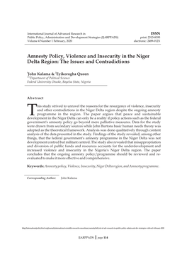 Amnesty Policy, Violence and Insecurity in the Niger Delta Region: the Issues and Contradictions