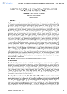 EMPLOYEE TURNOVER and OPERATIONAL PERFORMANCE of COMMERCIAL BANKS in RWANDA *Ephrem KAYUMBA, CLAUDE RUSIBANA