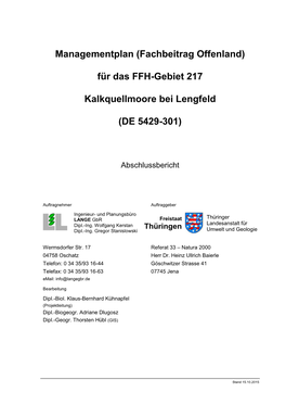 Für Das FFH-Gebiet 217 Kalkquellmoore Bei Lengfeld