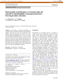 Heterotrophic Denitrification at Extremely High Salt and Ph By