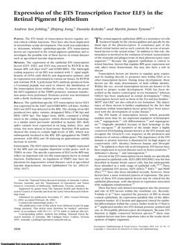 Expression of the ETS Transcription Factor ELF3 in the Retinal Pigment Epithelium