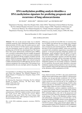 DNA Methylation Profiling Analysis Identifies a DNA Methylation Signature for Predicting Prognosis and Recurrence of Lung Adenocarcinoma