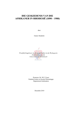 Die Geskiedenis Van Die Afrikaner in Rhodesië (1890 – 1980)