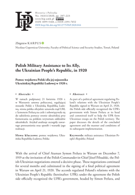 Polish Military Assistance to Its Ally, the Ukrainian People's Republic, In