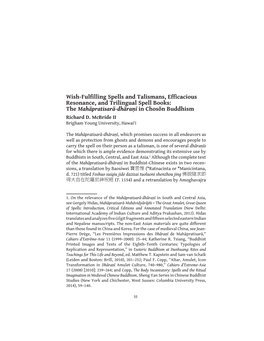 Wish-Fulfilling Spells and Talismans, Efficacious Resonance, and Trilingual Spell Books: the Mahāpratisarā-Dhāraṇī in Chosŏn Buddhism Richard D