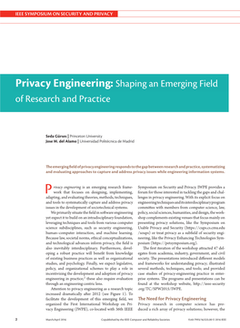 Privacy Engineering: Shaping an Emerging Field of Research and Practice