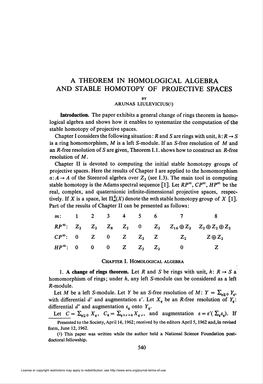 A Theorem in Homological Algebra and Stable Homotopy of Projective Spaces