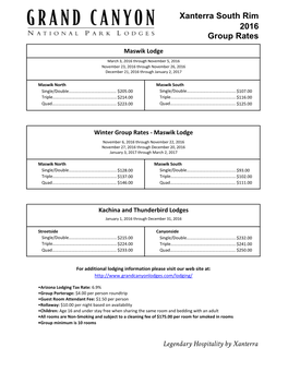 Group Rates 2016 Xanterra South