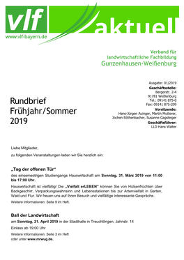 Rundbrief Frühjahr/Sommer 2019