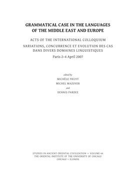 Grammatical Case in the Languages of the Middle East and Europe