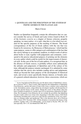 1. Quintilian and the Perception of the System of Poetic Genres in the Flavian Age