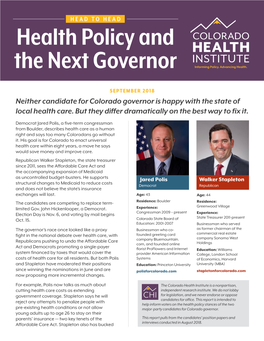 Health Policy and the Next Governor Informing Policy