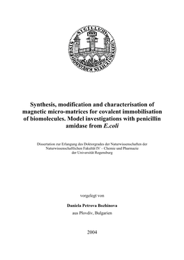 Synthesis, Modification and Characterisation of Magnetic Micro-Matrices for Covalent Immobilisation of Biomolecules. Model Investigations with Penicillin Amidase from E. Coli