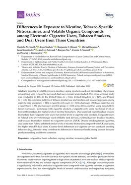 Differences in Exposure to Nicotine, Tobacco-Specific Nitrosamines