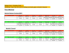 Hapag-Lloyd - Canadian Ports Christmas / New Year 2018-2019 Holidays Terminals Gates Schedule /Closures