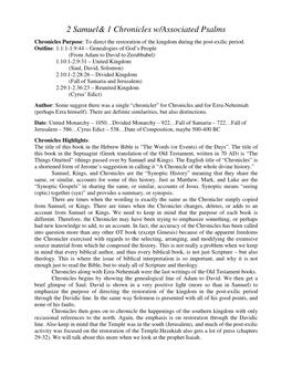 2 Samuel & 1 Chronicles with Associated Psalms