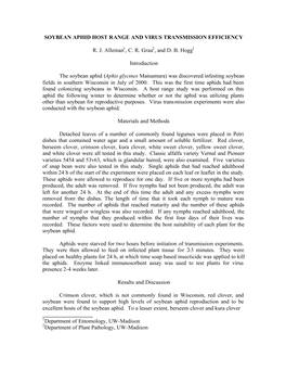 Soybean Aphid Host Range and Virus Transmission Efficiency