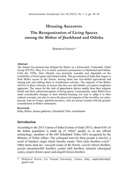 Housing Ancestors the Reorganization of Living Spaces Among the Birhor of Jharkhand and Odisha