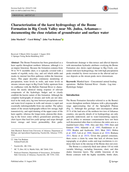 Characterization of the Karst Hydrogeology of the Boone Formation in Big Creek Valley Near Mt. Judea, Arkansas—Documenting