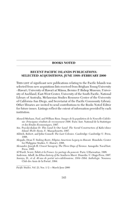 Recent Pacific Islands Publications: Selected Acquistions, June 1999