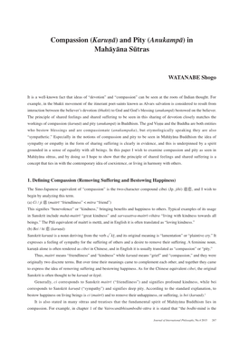 Compassion (Karuṇā) and Pity (Anukampā) in Mahāyāna Sūtras