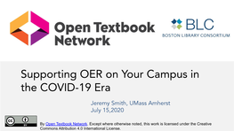 Supporting OER on Your Campus in the COVID-19 Era