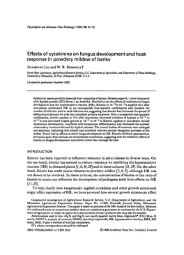 Effects of Cytokinins on Fungus Development and Host Response in Powdery Mildew of Barley