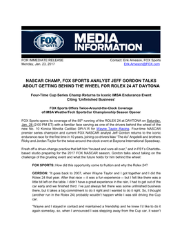 Nascar Champ, Fox Sports Analyst Jeff Gordon Talks About Getting Behind the Wheel for Rolex 24 at Daytona
