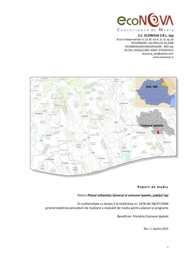 Raport De Mediu Pentru Planul Urbanistic General Al Comunei Ipatele, Jud